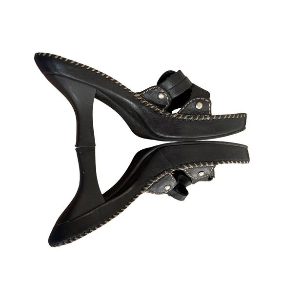 90'S Y2K VTG. MIA BLACK LEATHER THICK STITCHED PLATFORM HEELS SANDALS SZ. 7 EUC - Picture 5 of 8